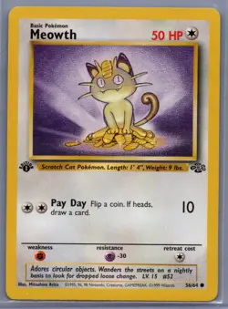 Pokemon TCG Meowth Jungle 56/64 Regular 1st Edition Common - Image 1