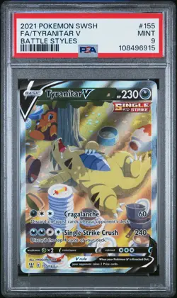 2021 POKEMON SWORD & SHIELD BATTLE STYLES #155 FULL ART/TYRANITAR V PSA 9 - Image 1