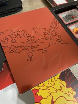 X1 Pokemon Team Rocket's Moltres Playmat, deck Box, coin, Markers & dice - Image 3