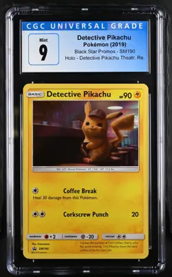 Detective Pikachu CGC Graded 9 2019 Black Star Promos Movie SM190 Pokemon Card - Image 1