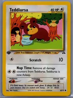 1st Edition Neo Discovery Teddiursa 65/75 Pokemon Card Vintage WOTC LP - Image 1