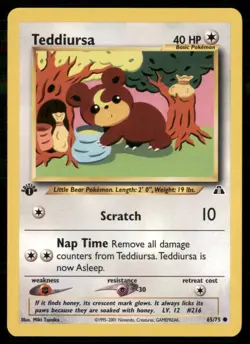 2001 1st Edition Neo Discovery Pokemon Teddiursa Basic/Common #65 - Image 1