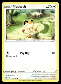 Meowth Common SWSH08: Fusion Strike 199/264 - Use Add 2 C MP Buy 10 Get 10 Free - Image 1