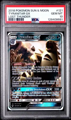 2018 POKEMON SUN & MOON LOST THUNDER #121 TYRANITAR GX PSA 10 GEM MINT - Image 1