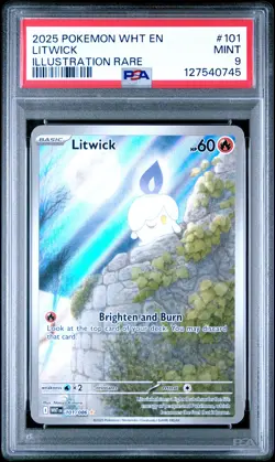 2025 POKEMON WHT EN-WHITE FLARE ILLUSTRATION RARE #101 LITWICK PSA 9 - Image 1