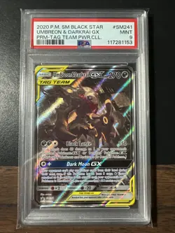 2020 POKEMON SM BLACK STAR PROMO TAG TEAM POWERS COLL UMBREON & DARKRAI GX PSA 9 - Image 1