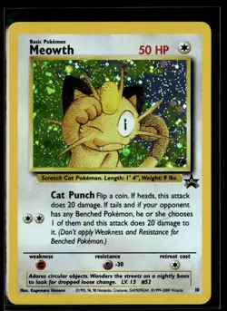 Meowth 10 Holo Black Star Rare Promo WOTC Pokemon Card LP - Image 1