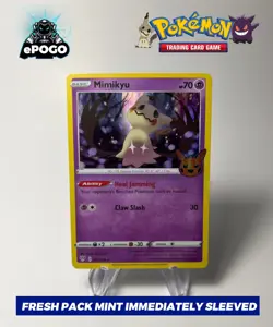 Mimikyu 081/189 Holo Pokemon Trick or Trade Pikachu Halloween Pumpkin Stamp Card - Image 1