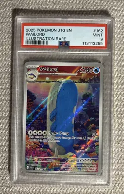 2025 POKEMON JTG EN-JOURNEY TOGETHER ILLUSTRATION RARE #162 WAILORD PSA 9 - Image 1