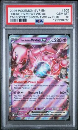 2025 Pokemon SVP EN Rocket's Mewtwo ex PSA 10 GEM Black Star Promo #205 - Image 1
