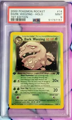 1st EDITION - Pokemon: TEAM ROCKET #14/82 - DARK WEEZING (HOLO 🌈) - PSA 9 MINT - Image 1