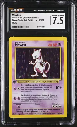 CGC 7.5 Mewtwo 1999 Base Set 1st Edition 10/102 Holo German Pokemon Card - Image 1