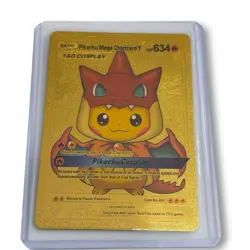 Gold- Pikachu Mega Charizard - Pokemon - Fan Art Card Cosplay - Image 1