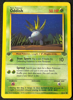 Pokemon TCG 1999 Oddish 58/64 1st Edition Jungle WotC Moderately Played MP - Image 1