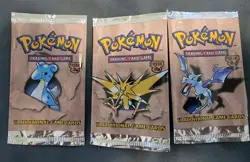 Set 3 EMPTY Pokemon Fossil Booster Pack WRAPPERS - Complete Art Set - WOTC 1999 - Image 1