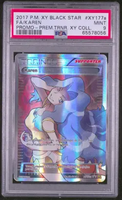 2017 POKEMON XY BLACK STAR PROMO FULL ART KAREN TRAINER XY 177A PSA 9 MINT - Image 1