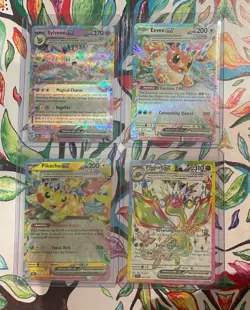 Surging Sparks Pokemon Tcg Lot 4 EX Pikachu, Sylveon, Flygon, Eevee - Image 1