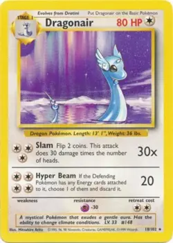 Moderately Played Dragonair - 18/102 - Rare - Unlimited Edition Pokemon Base Set - Image 1