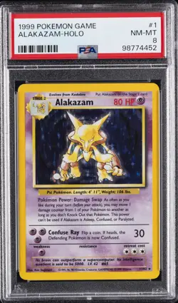 1999 POKEMON BASE SET UNLIMITED #1 ALAKAZAM-HOLO PSA 8 - Image 1
