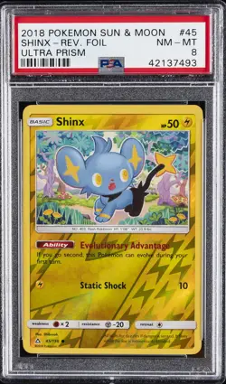 2018 POKEMON SUN & MOON ULTRA PRISM #45 SHINX-REVERSE FOIL PSA 8 - Image 1