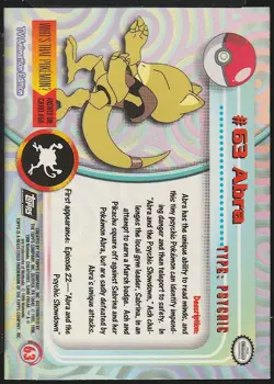 topps Pokemon TV Animation Edition Series 1 Holo Foil #63 Abra - Image 2