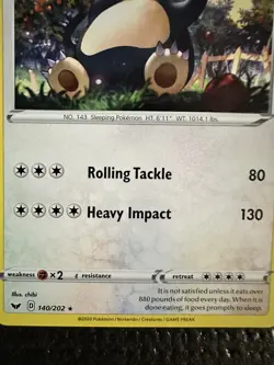 Snorlax 140/202 Sword & Shield Pokemon Rare TCG Card - Image 3
