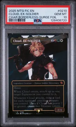 PSA 10 Cloud 210 Borderless Surge Foil Commander Final Fantasy MTG Eng Gem Mint - Image 1