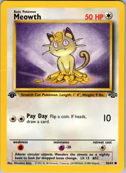 Meowth 1st Edition Common Jungle 56/64 LP - Pokemon TCG - Image 1