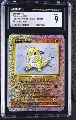 CGC 9 MINT Sandshrew 2002 Legendary Collection 91/110 Reverse Holo Pokemon Card - Image 1