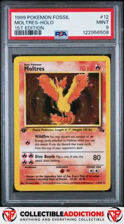 1999 Pokemon Fossil #12 Moltres Holo 1st Edition PSA 9 - Image 1
