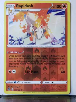 REVERSE HOLO Rapidash 022/195 NM - RARE Silver Tempest Sword Shield Pokemon Card - Image 1