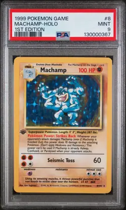 1999 POKEMON GAME 1ST ED #8 MACHAMP-HOLO PSA 9 - Image 1