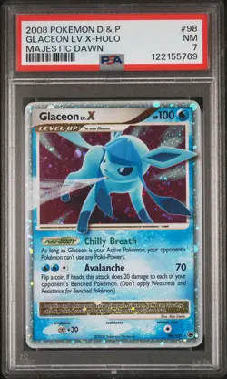 2008 POKEMON DIAMOND & PEARL MAJESTIC DAWN #98 GLACEON LV.X-HOLO PSA 7 - Image 1