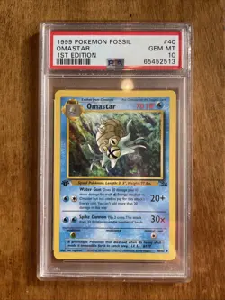 1999 Pokemon Fossil Omastar 40 1st Edition PSA 10 - Image 1