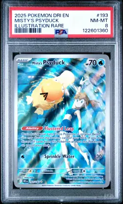 2025 Pokemon Dri EN-Destined Rivals Misty's Psyduck #193 Illustration Rare PSA 8 - Image 1