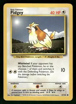 1999 Heavily Played Pokemon 57/102 Pidgey Base Set Non Holo English - Image 1