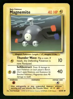 1999 Heavily Played Pokemon 53/102 Magnemite Base Set Non Holo English - Image 1