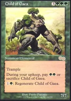 Heavy Play, English MTG Regular Child of Gaea Urza's Saga Magic the Gathering - Image 1