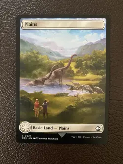 MTG Jurassic World Collection Double Sided Plains REX#0021 NM English Full Art - Image 1