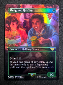 MTG DELIGHTED HALFLING 0402 LORD OF THE RINGS LTR PRERELEASE BORDERLESS FOIL NM - Image 3