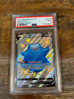 POKEMON 2021 Shining Fates Full Art DITTO V #SV118 PSA 9 Mint RARE - Image 1