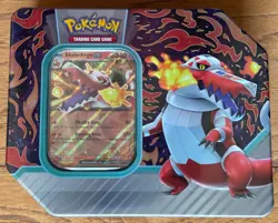POKEMON TRADING CARD GAME SKELEDIRGE ex340 PALDEA PARTNERS TIN w/5 BOOSTER PACKS - Image 1