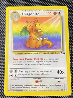 Dragonite 19/62 Fossil Non Holo Rare Pokemon Card WOTC 1999 Vintage Set LP+ - Image 1