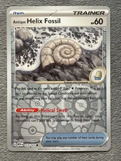 Antique Helix Fossil 153/165 Reverse Holo Pokemon Card Mew EN 151 Trainer NM - Image 1