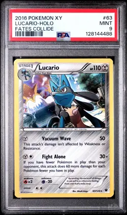 2016 POKEMON XY FATES COLLIDE #63 LUCARIO-HOLO PSA 9 - Image 1