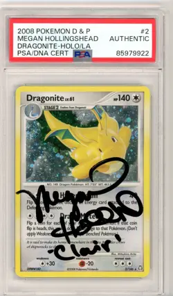 PSA Signed Megan Hollingshead Pokemon TCG Dragonite 2/146 Legends Awakened Holo - Image 1