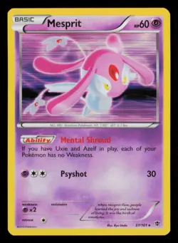 Pokemon Card Mesprit 37/101 Plasma Blast Holo Foil Black & White Rare LP 2013 - Image 1