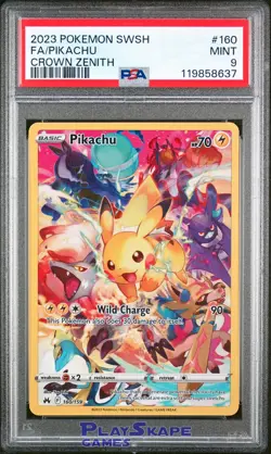 Pokemon Card PSA 9 Pikachu 160/159 Sword & Shield Crown Zenith Full Art FA 2023 - Image 1