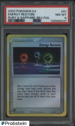 2003 Pokemon EX Ruby & Sapphire #81/109 Energy Restore Reverse Foil PSA 8 NM-MT - Image 1