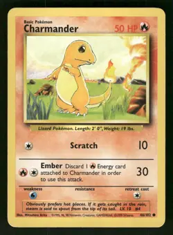 1999 Heavily Played Pokemon 46/102 Charmander Base Set Non Holo English - Image 1
